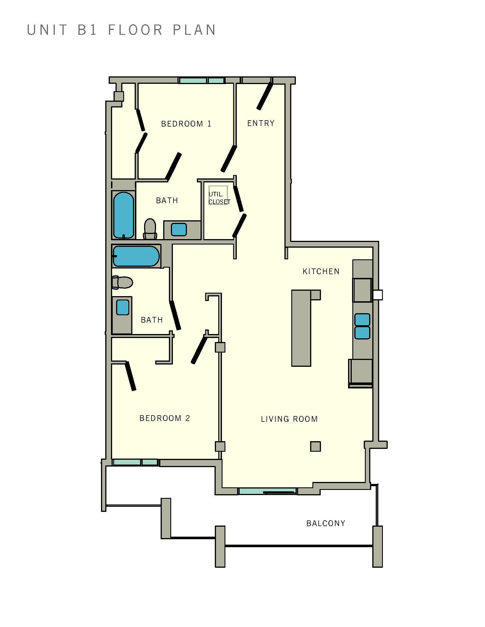 2 bed 2 bathroom B1 Floor Plan at Aviator at Brooks, San Antonio, Texas